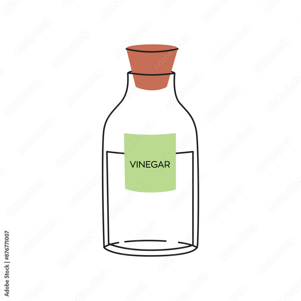Vinegar in the bottle. Eco-friendly cleaner. Flat vector illustration of homemade green cleaner ingredients. Green housework stuff. Zero waste housekeeping concept. Vinegar in the bottle. Eco-friendly cleaner. Flat vector illustration of homemade green cleaner ingredients. Green housework stuff. Zero waste housekeeping concept.