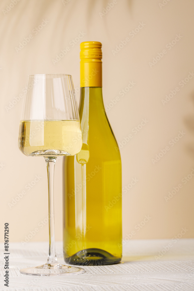 White wine bottle and wine glass White wine bottle and wine glass