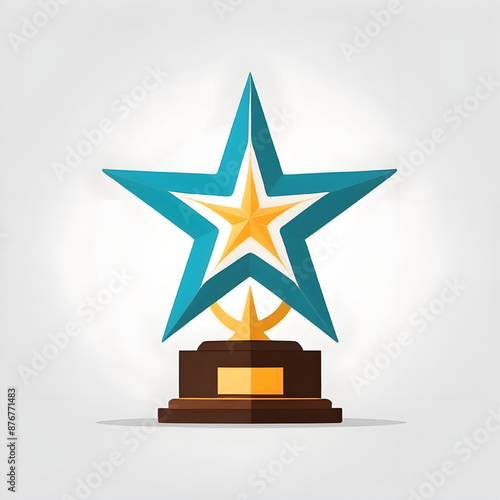 Star-Shaped Trophy Icon: Blue and gold star trophy icon with a wooden base, against a white background. This icon represents achievement, recognition, and success. Ideal for website design, mobile app