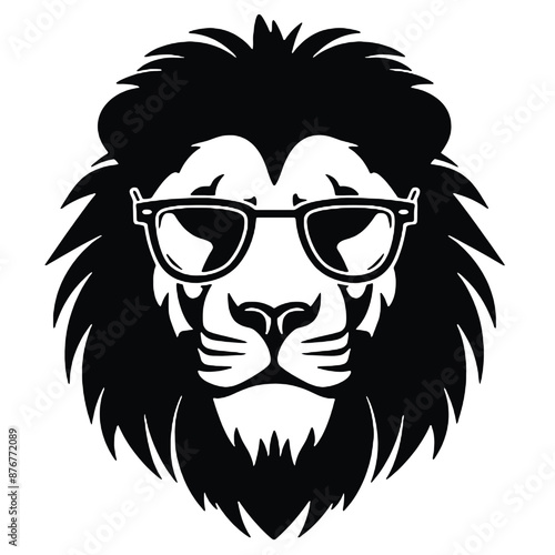 lion wear sunglasses silhouette vector . black and white 