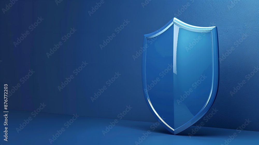 geometric shield on a blue background. Abstract glowing shield for protection with copy space geometric shield on a blue background. Abstract glowing shield for protection with copy space