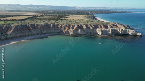 Maslin Beach, coastal suburb of Adelaide, South Australia. Aerial drone panoramic view and copy space photo