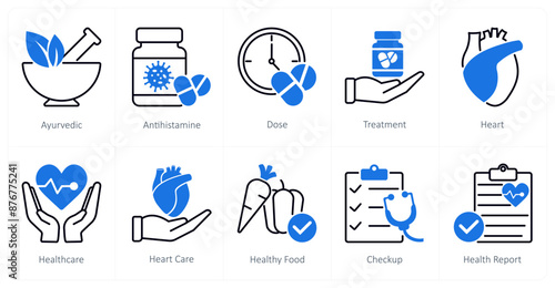 A set of 10 Medical icons as ayurvedic, antihistamine, dose