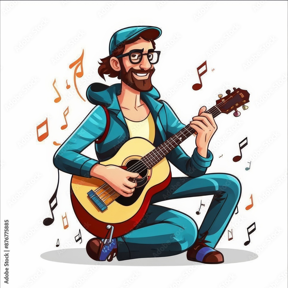 Illustration of a musician with a guitar on a white background. Illustration of a musician with a guitar on a white background.