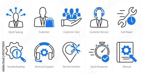 A set of 10 Customer Service icons as multi tasking, customer, customer care, customer service