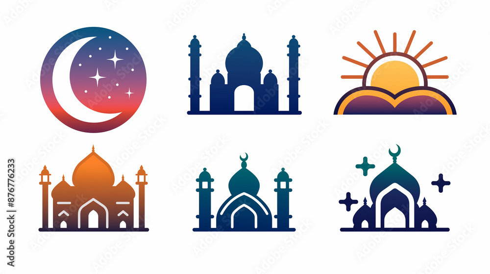 Set of colorful Islamic icons and mosques
Set of colorful Islamic icons and mosques