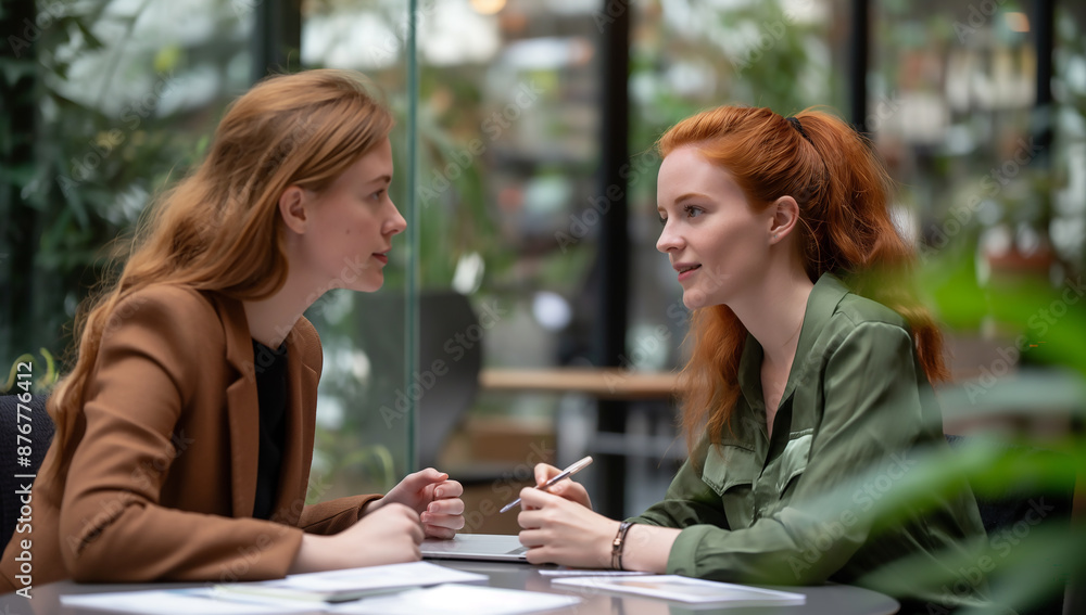 Two women in deep business discussion
Two women in deep business discussion