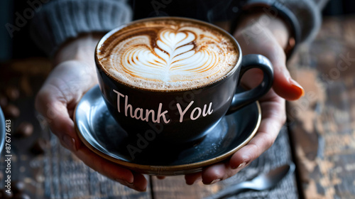 A person savoring a hot cup of coffee in a cozy thank you photo