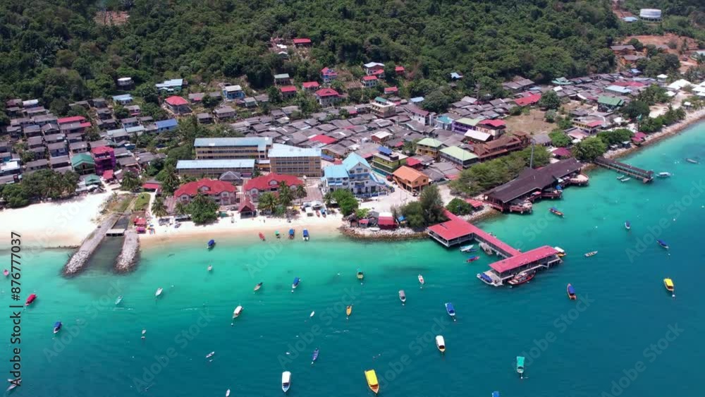 Terengganu, Malaysia, March 16, 2023 Aerial moving backward reveals the area in the Pulau Perhentian kecil. 4K Terengganu, Malaysia, March 16, 2023 Aerial moving backward reveals the area in the Pulau Perhentian kecil. 4K
