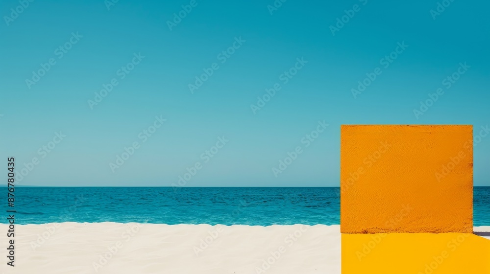 Bright sunny day at the beach, showcasing a palette of warm yellows, deep blues, and turquoise hues, reflecting the temperature and energy Bright sunny day at the beach, showcasing a palette of warm yellows, deep blues, and turquoise hues, reflecting the temperature and energy