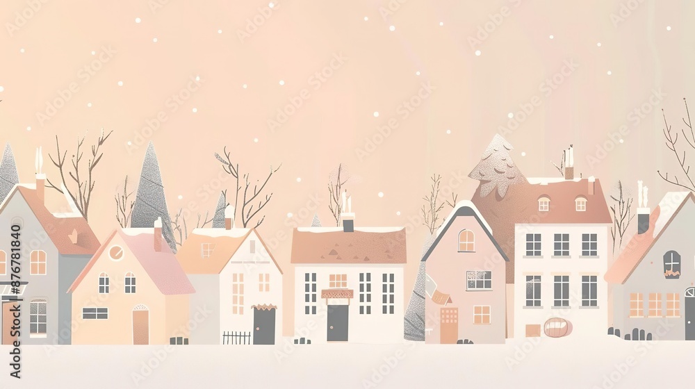 Minimalist, A cozy village street with old-fashioned houses and a village square, showcasing the charm of rural communities, with space for text