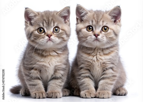 Wallpaper Mural Adorable pair of British Shorthair kittens sit side by side, gazing directly at the camera with big round eyes and fluffy whiskers, showcasing their sweet bond. Torontodigital.ca