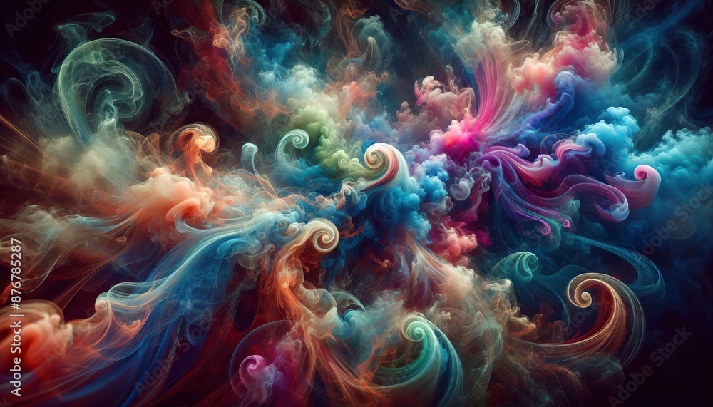 Vibrant explosion of colorful smoke clouds with dynamic shapes and energetic motion Vibrant explosion of colorful smoke clouds with dynamic shapes and energetic motion