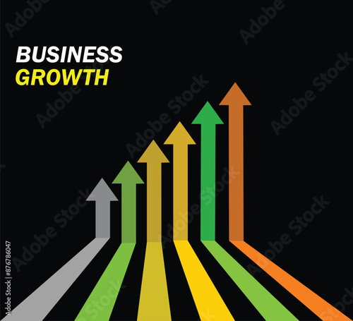 Moving forward and leading arrow concept background. Growth progress and incline in business presentation on graph with arrows. Business growth concept. Financial concept.
