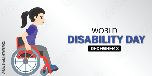 World Disability day. Person in wheel chair. December 3 world disabled day. Vector illustration. 
