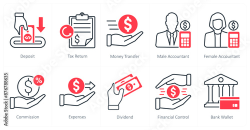 A set of 10 Accounting icons as deposit, tax return, money transfer