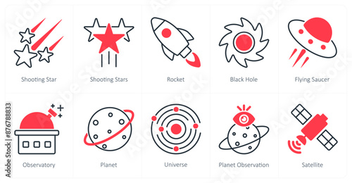 A set of 10 Astronomy icons as shooting star, rocket, black hole