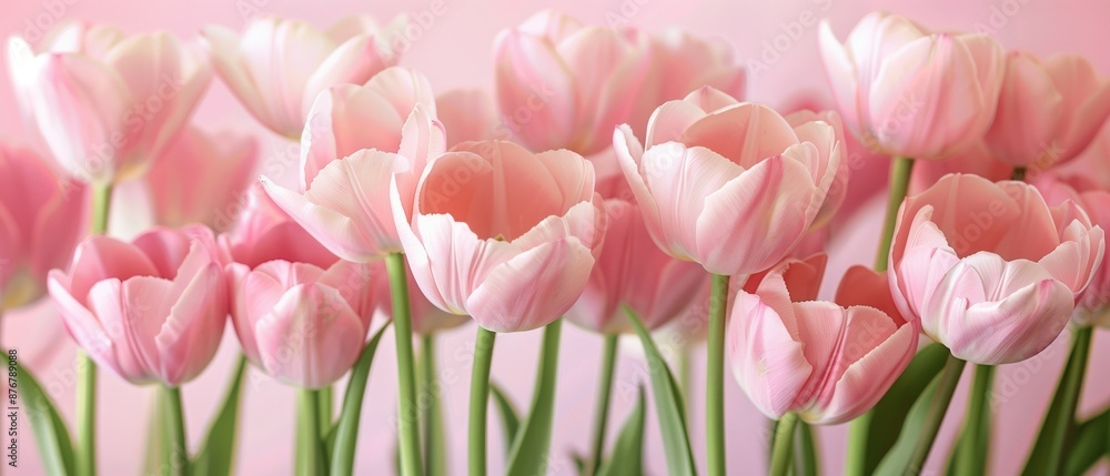 Closeup of beautiful pink tulips in bloom with a soft pastel background. Nature photography, floral decor, spring theme, background images. Closeup of beautiful pink tulips in bloom with a soft pastel background. Nature photography, floral decor, spring theme, background images.