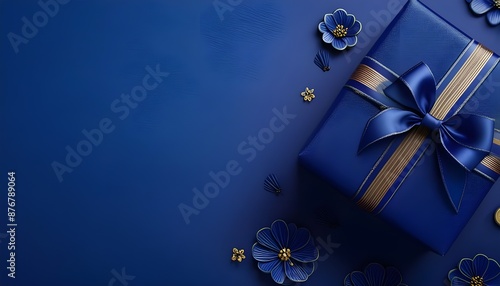 dark blue laxury gift box ,dark blue background for celebreat father's day,space for text photo