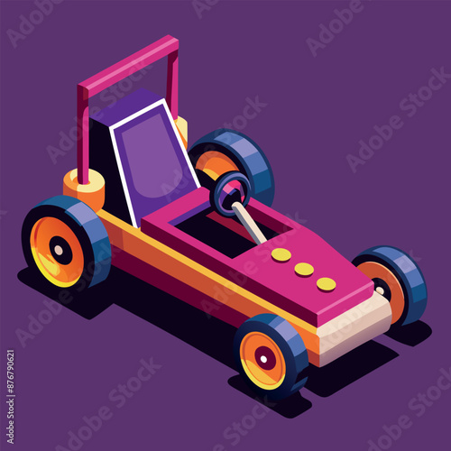 Cartoon illustration of a Formula Racing Sports Car reaching the finish line to win
