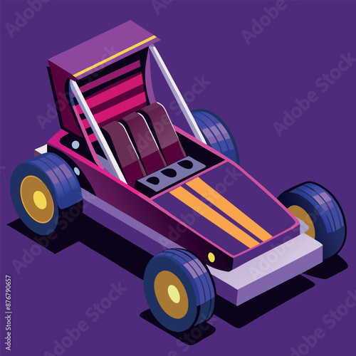 Cartoon illustration of a Formula Racing Sports Car reaching the finish line to win
