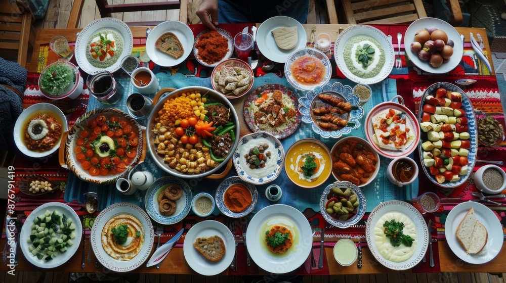 Turkish Feast Table Spread With Many Dishes Turkish Feast Table Spread With Many Dishes