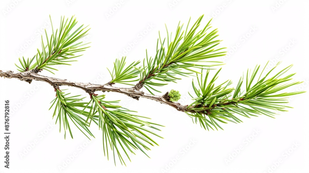 Fresh evergreen branch standing alone on a white background. Fresh evergreen branch standing alone on a white background.