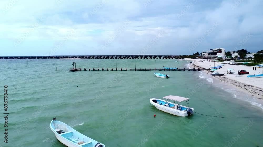 beach progreso yucatan mexico fishing boat and pier beach progreso yucatan mexico fishing boat and pier