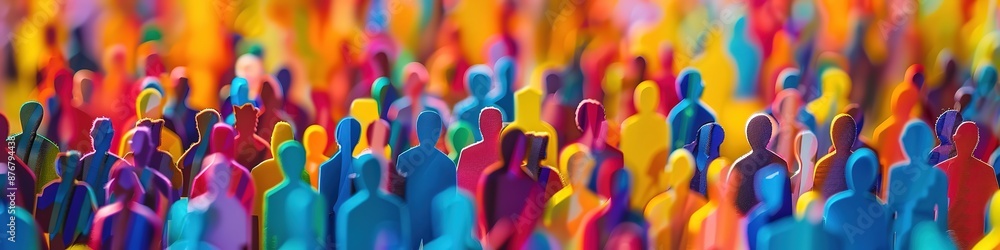 Obraz premium Diverse Group of People Represented by Colored Paper Cutouts in Abstract Background