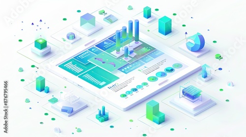 Wallpaper Mural Isometric Vector Illustration of Financial and Marketing Graphs on Tablet Screen Torontodigital.ca