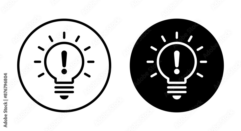 Exclamation mark bulb icon on black circle. Warning concept Exclamation mark bulb icon on black circle. Warning concept