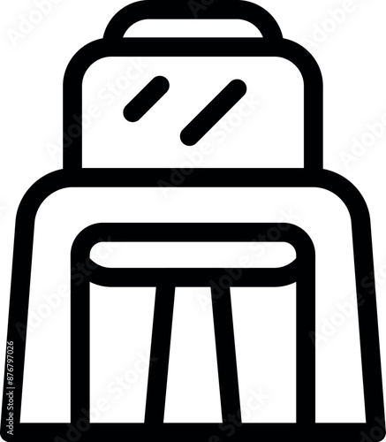 Simple black and white line drawing representing a baby high chair, perfect for any project about childcare and childhood