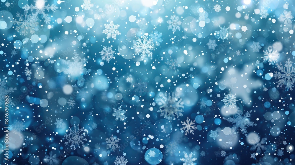 A calm winter scene featuring snowflakes on a bright blue background A calm winter scene featuring snowflakes on a bright blue background