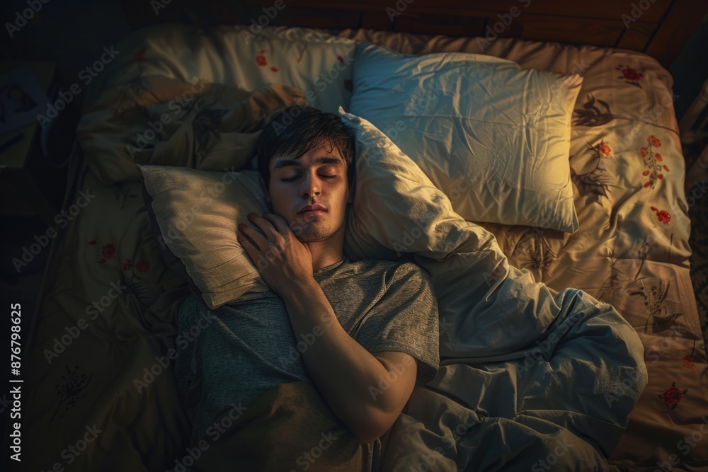 A person resting on their side with a pillow, suitable for lifestyle or health-related content A person resting on their side with a pillow, suitable for lifestyle or health-related content