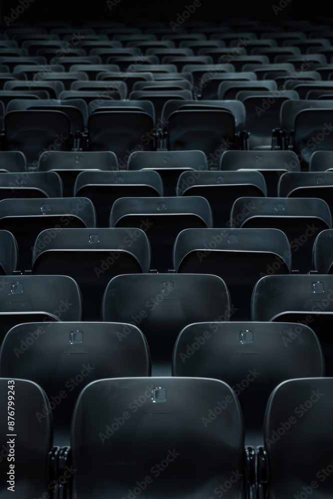 Naklejka premium Rows of empty black seats in a dark room