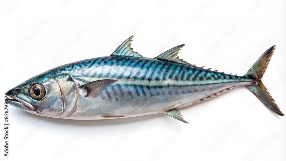 Fresh Mackerel Isolated On White Background. Mackerel Is A Species Of Fish Found In The Atlantic And Pacific Oceans. Fresh Mackerel Isolated On White Background. Mackerel Is A Species Of Fish Found In The Atlantic And Pacific Oceans.