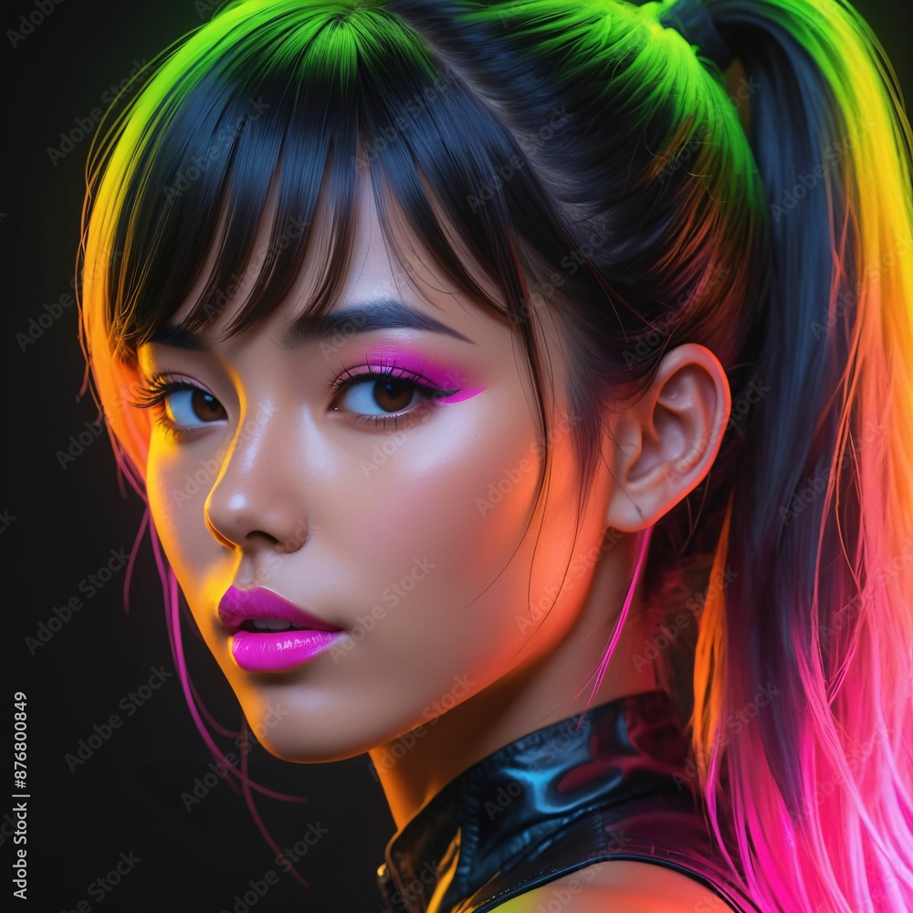 portrait of a woman in neon light portrait of a woman in neon light