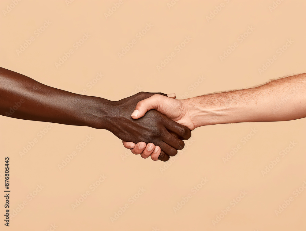 Multiracial Handshake on Beige Background Multiracial Handshake on Beige Background