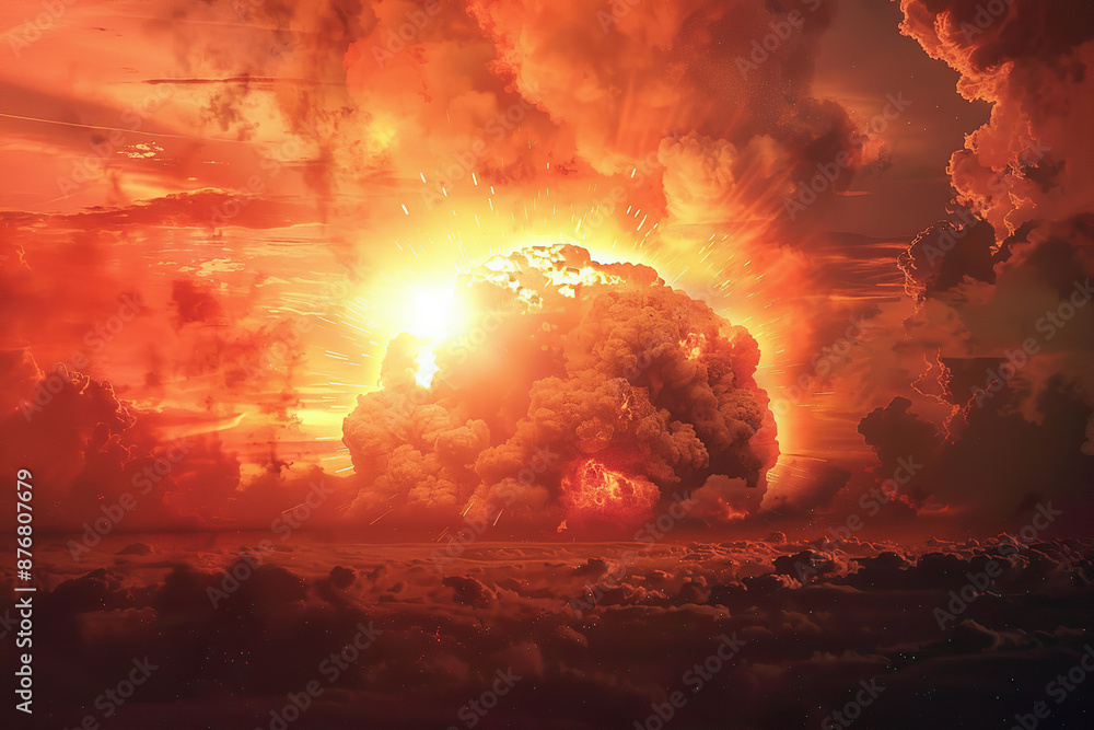 Fototapeta premium Generative ai on theme of scary nuclear explosion in outdoor, mushroom cloud of nuclear weapons