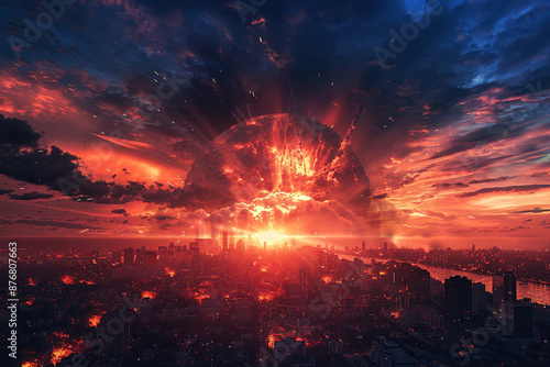 Generative ai on theme of scary nuclear explosion in outdoor  mushroom cloud of nuclear weapons