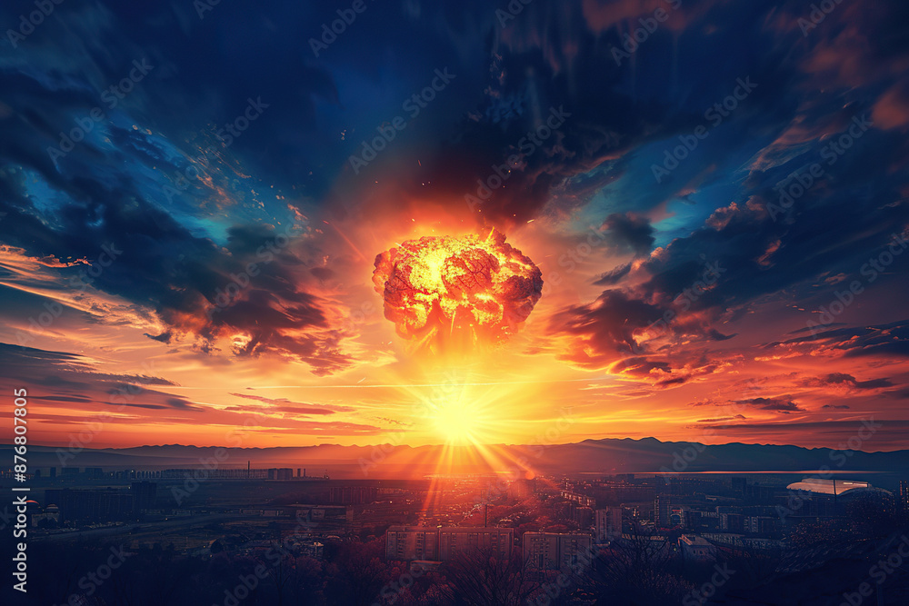 Generative ai on theme of scary nuclear explosion in outdoor, mushroom cloud of nuclear weapons Generative ai on theme of scary nuclear explosion in outdoor, mushroom cloud of nuclear weapons