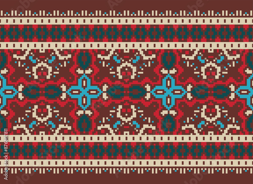 Seamless geometric ethnic Asian oriental and tradition pattern design for texture and background. · Ethnic boho pattern with geometric in bright colors.