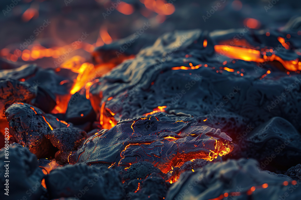 Generative ai on theme of erupting volcano with cascading hot lava surrounded thick white smoke Generative ai on theme of erupting volcano with cascading hot lava surrounded thick white smoke