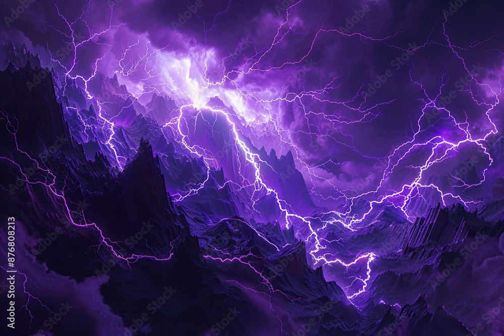 Obraz premium Generative ai on theme of scary bright electric lightning bolt with branches in the night dark sky