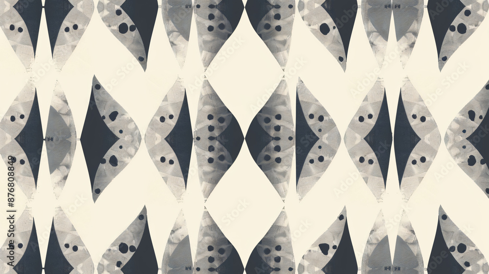Black and white seamless pattern with a simple, symmetrical geometric diamond pattern in the style of halftone print.