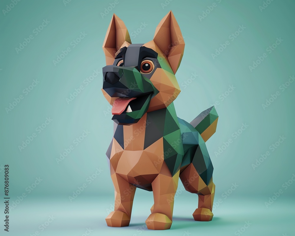 3D simplified cartoon German Shepherd that looks little silly, low-poly design, minimalistic style, high detail, 3d character design 3D simplified cartoon German Shepherd that looks little silly, low-poly design, minimalistic style, high detail, 3d character design