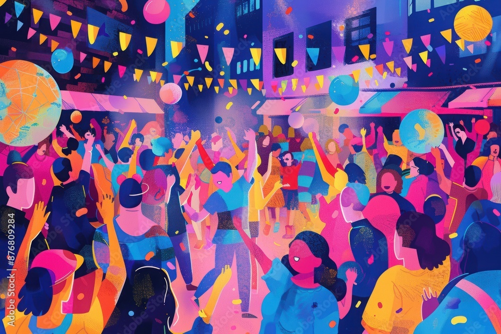 custom made wallpaper toronto digitalA joyful, vibrant illustration of a street party