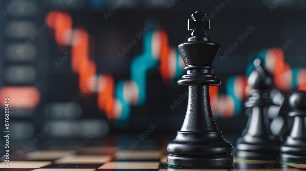 A black chess king stands tall on a chessboard with a stock market graph in the background, symbolizing strategic decision-making in finance. A black chess king stands tall on a chessboard with a stock market graph in the background, symbolizing strategic decision-making in finance.