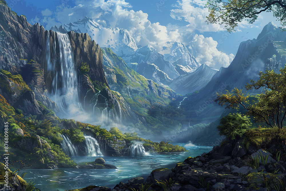Generative ai on theme of beautiful majestic waterfall in natural nature, national park attraction Generative ai on theme of beautiful majestic waterfall in natural nature, national park attraction