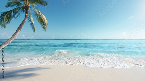 Wallpaper Mural A lone palm tree sways gently on a pristine white sand beach, overlooking a crystal-clear turquoise ocean. Torontodigital.ca